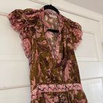 Ulla Johnson RARE Celestia Floral Batik Print Midi Dress Olive Ruffl Silk Size 6 Photo 4