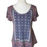Lucky Brand Women's Boho Print Scoop Neck Short Sleeve Top Size L | Cotton Linen Photo 0