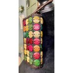 Crochet Multicolor Wooden Women’s Wallet Wristlet Barrel Shaped Zip Structured Brown Photo 2