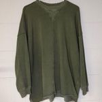 Aerie Ribbed Neck Oversized Crewneck Sweatshirt in Olive Green Women’s Sz Small Photo 0
