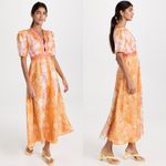 SALONI Tabitha Floral Print Silk Midi Dress Size 4 Orange Photo 10