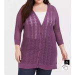 Torrid Pointelle Boyfriend Cardigan Women 2X Purple Open Knit Whimsigoth Fairy Photo 9