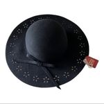 Faded Glory  Black Wide Brim Lacer Cut Floppy Wool Hat Photo 5