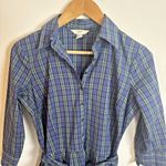 Lands' End  Canvas Plaid Shirt Dress Sz 2 Blue Green Button Up Long Sleeve Photo 1