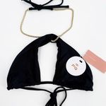 PILYQ PQ SWIM Gwen Bikini Top Size Medium NWT Black Gold Chain Swim Glam Halter Photo 3