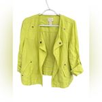 Chico's ‎ Lime Green Drape-Front Easy Linen Jacket Size 0 Lightweight Summer Photo 4