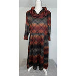 Robbie Bee Women's  Plaid Long Sleeve Dress XL Brown Orange Photo 2