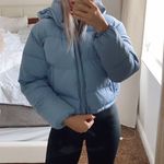 American Eagle Blue Cropped Puffer Jacket  Photo 0