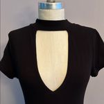 Bozzolo Black Choker Deep V front and back Sort Sleeve Bodysuit Cotton Blend Photo 3