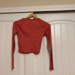 Arizona Jeans Arizona Jean Co Crop Top Small Long Sleeve Striped Red Ribbed Cotton Blend Y2K Photo 2