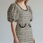 Dream SisTweed Puff Sleeve Square Neck Mini Dress Black & Cream NWT XS Photo 0