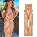 Saylor  Laken Gingham Jumpsuit In Apricot Photo 2
