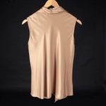 Kasper Satin Metallic Champagne Gold Tie Front Sleeveless V-Neck Blouse Photo 2