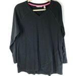 Isaac Mizrahi SOHO Raglan Tulip Hem Knit Top Long Sleeve V Neck Black Size M Photo 0