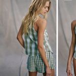 Free People NWT  SUMMER SPICE GINGHAM GREEN SET BOXER TOP BUTTON $98 fall casual Photo 2