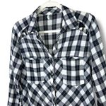Free People Black White Plaid Lace-Up Cutout Snap Down Gauze Long Sleeve Shirt Photo 4