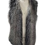 via spiga Faux Feather Fox Fur Open Vest Fully Lined Blk/Tan Sz L Photo 0