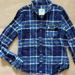 Abercrombie & Fitch New York Flannel Plaid Button Down Shirt Navy Blue Large Photo 2