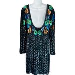 Vintage 80s 90s Floral Beaded Sequin Silk Long Sleeve Black Sheath Dress size L Size L Photo 4