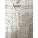 Esley  Cream Cotton Lace Sheer 3/4 Sleeve Feminine Summer Pullover Top Blouse L Photo 4