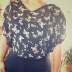 Candie's  Black White Butterfly Print Sheer Short Sleeve Cold Shoulder Y2K Blouse Photo 1