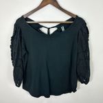 Anthropologie  Black Lace Crochet Sleeve Top Women L Boho Gothic Romantic Witchy Photo 0