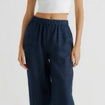 Quince  Size XS 100% European Linen Pants Deep Navy Pull On Elastic Waist Photo 0