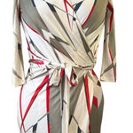 Mara Hoffman  silk wrap style geometric red accents Long Sleeve mini Dress Photo 0