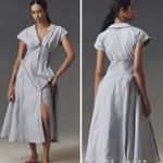 By Anthropologie Dress Women Small Blue White Striped Pleated Midi Preppy Boho Photo 1