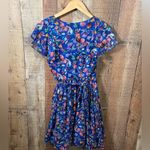 Moulinette Soeurs Anthropologie Silk Floral Wrap Dress Size 8 Cobalt Blue Slip Photo 3