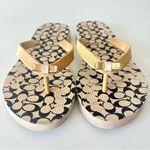 Coach  Flip Flop Sandals Tan Women’s Size 5/6 Signature Gold Bow Photo 1