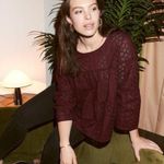 Madewell  maroon Eyelet Tiered Button Back Top size medium Photo 0