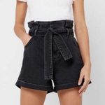 Topshop  Black Denim Paperbag Tie Waist Shorts Sz 6 Photo 0