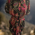 Chic Sexi High Low Belted Midi Dress Floral BOHO CottageCore Silky Sweet RETRO Size M Photo 0