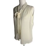 Apostrophe  Sheer Button Up Shirt M Cream Neck Tie Sleeveless Pleated Shoulders Photo 2
