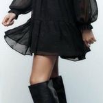 ZARA  Jacquard Mini Dress Long Sleeve Chiffon Babydoll Black Small Whimsigoth Photo 1
