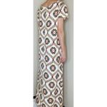 Bohemian Cream, Pink & Brown Geometric Maxi Shirt Dress Multiple Size M Photo 4