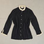 Gucci 100% Silk Black Blouse with Cream Collar And Detailed Buttons Photo 0