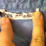 ZARA  100%‎ Linen Button-Up Shirt Blue Medium EUC Photo 3