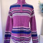 Karen Scott Vintage Y2K Striped Zip-Collar Turtleneck Sweater Photo 0