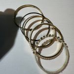 Set of 5 Stackable Bangles Gold Tone Rhinestone Pearl Embellished Photo 2