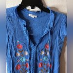 Blu Pepper  Blue Tie Front Cap Sleeve Blouse L Photo 4
