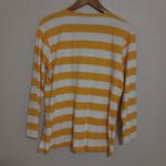 Chico's 1 M Rugby Striped Long Sleeved Lace Up Top in Yellow White Photo 3