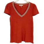 Maje Trocadero Terracotta Linen Short Sleeve Top Metallic Trim Size 2 Medium Photo 0