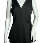 Modcloth  Shirt Womens Medium Black Wrap Blouse Satin Sleeveless True Wrap Casual Photo 0