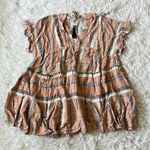 New Lulus double V neck tie back cover up dress dusty orange/blue/white Large Pink Photo 1