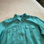 CHAPS  Button Up Collared Linen Shirt Blue Sz 2X DEFECT HOLE Photo 12