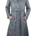 Vintage 70s Reed Sportsman Grey Leather Belted Trench Coat Size M Photo 0