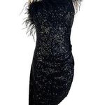Amanda Uprichard Kieran Dress Sequin Black Mini Ostrich Feathers Photo 0