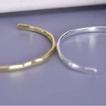 Boutique NEW Hammered‎ White Gold Plated Sterling Silver Skinny Cuff Bracelet, Adjustable Photo 13